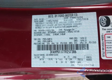 2007 Ford Fusion Se from USA, damaged, VIN 3FAHP01177R257386